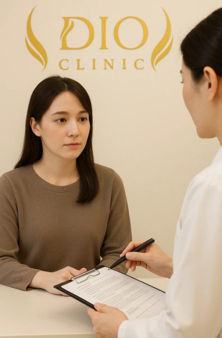 ディオクリニックで説明を受けてる女性